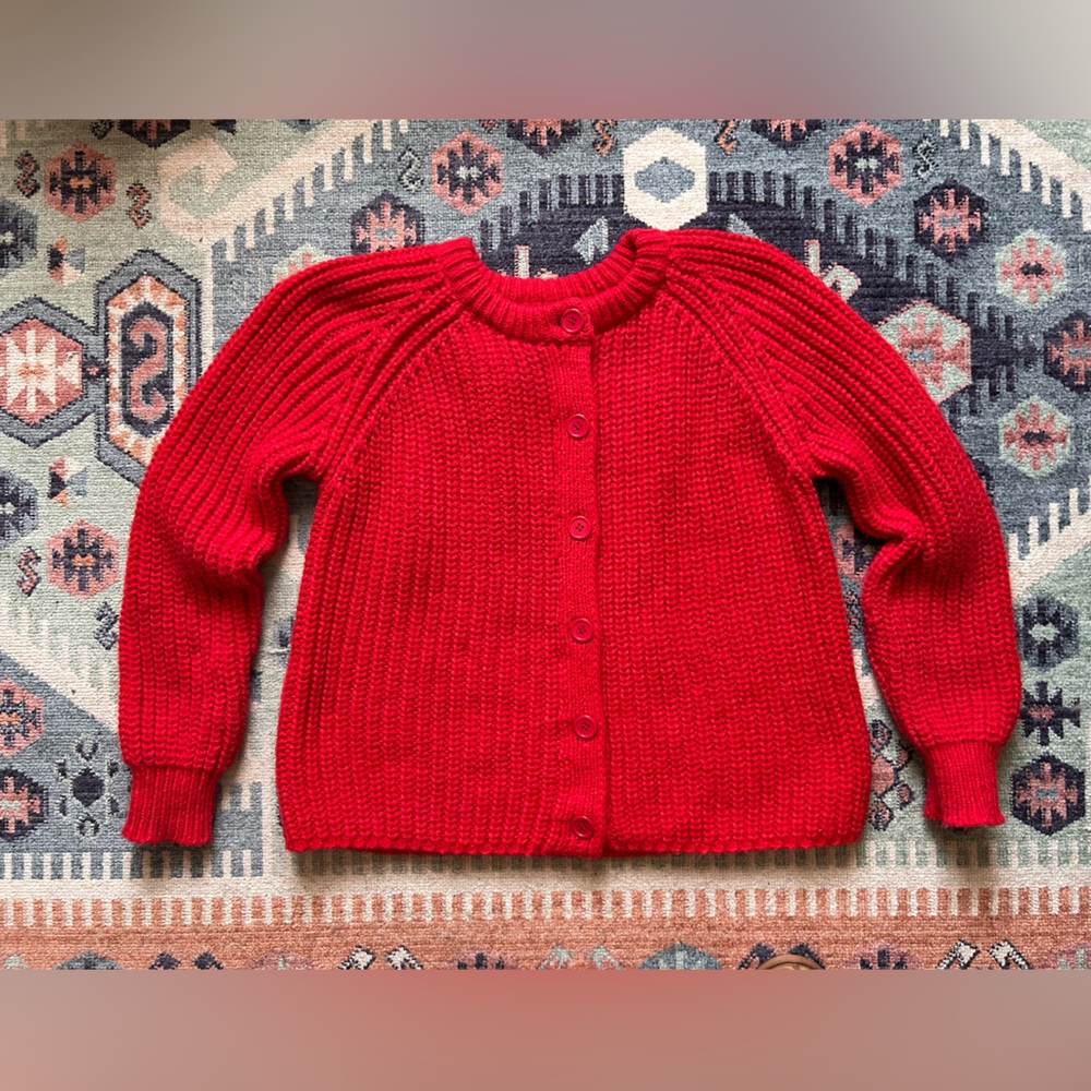 Red knit cardigan